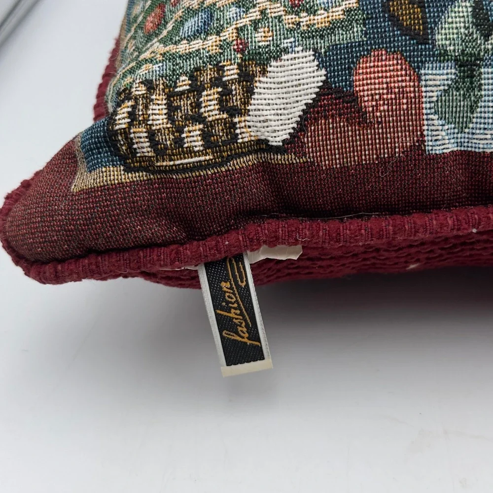Travis Spencer Christmas Tapestry Pillow Blue Red Rocking Horse Vintage 16x12